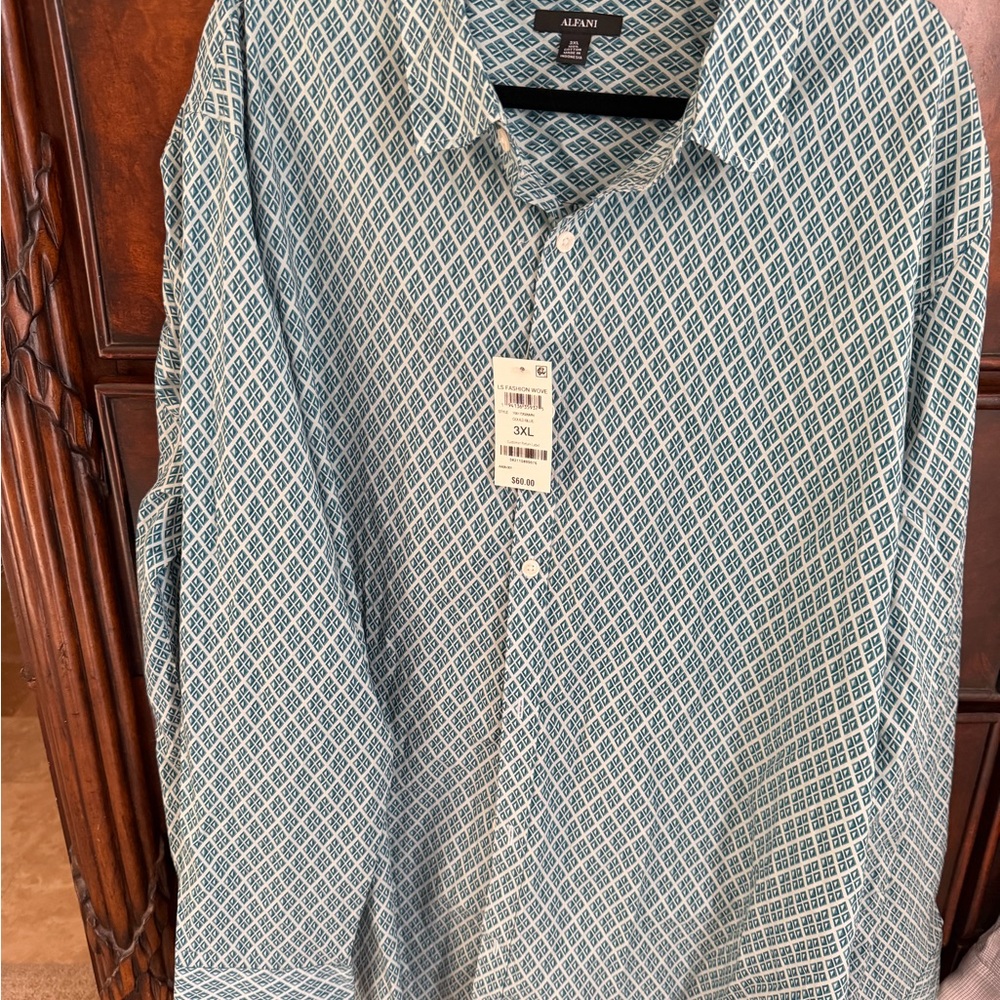 Alfani Men's Teal Geometric Button-Down Shirt